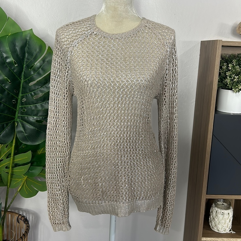 Velvet • metallic open knit sweater